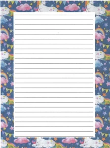 20 Sheets 5 Envelopes A5 Letter Writing Set: Unicorns sitting on dark blue - Picture 1 of 1