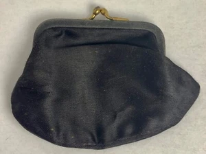 Vintage Geldbörse Kleingeldbeutel schwarz Stoff Metallverschluss - Bild 1 von 4