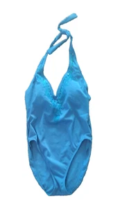 Newport News Blue One Piece Swimsuit Women's size 12 EUC scrolls and sequins - Picture 1 of 9
