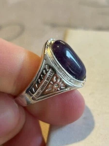 Anello fede fedina uomo donna unisex in argento 925 vintage con pietra ametista - Foto 1 di 8