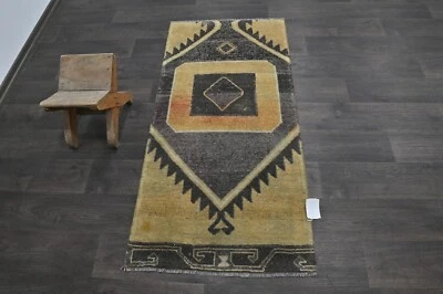 Alfombra de corredor turca vintage 2x5 pies lana anatolia hecha a mano pasillo Oushak AMARILLO Foto 1 de 4