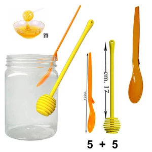 5 Cucchiai con gancio + 5 Spargimiele lamellari in plastica alimentare Plus - Foto 1 di 4