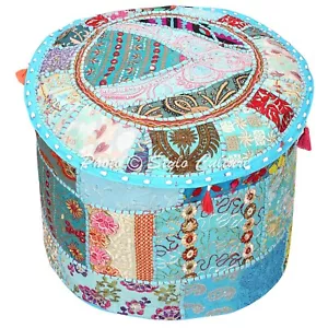 16 in Indian Patchwork Ottoman Yoga Pouf Cover Footstool Pouffe Ethnic Decor - Picture 1 of 5