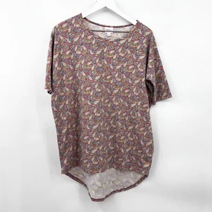 Top túnica Lularoe Irma hojas rojas mangas 3/4 cuello redondo alto-bajo elástico talla XS - Imagen 1 de 7