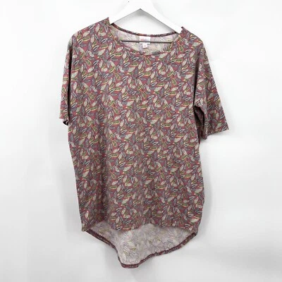 Top túnica Lularoe Irma hojas rojas mangas 3/4 cuello redondo alto-bajo elástico talla XS Foto 1 de 4