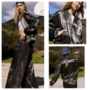 NWT Free People Relay Zip up Satin Bomber Jacket Medium - Picture 1 of 11