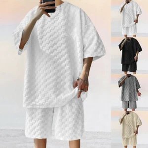 2pcs/set Herren Sommer Outfit Jogginganzug Kurzarm T-Shirt+Shorts Sweatshirt - Bild 1 von 28