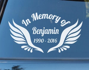 Custom Memorial Car Sticker RIP Decal In Memory of Angel Wings  - Picture 1 of 2