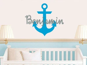 Personalisiertes Wandtattoo Junge Name Anker Dekor Vinyl Aufkleber Sticker Kinderzimmer ZX87 - Bild 1 von 5