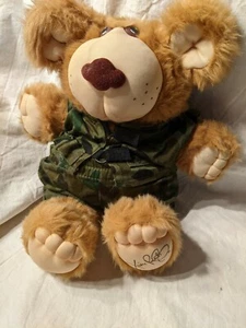 Vintage Xavier Roberts 1980's Furskin Bear plush  in camo outfit - Picture 1 of 3