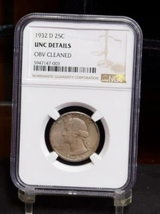 1932-D Washington Quarter - NGC Unc Details, Obverse Cleaned (#51953-K) - Picture 1 of 12