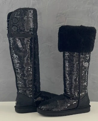 Botas UGG AUSTRALIA Sobre la Rodilla Bailey Brillo Lentejuelas Negras MUJER TALLA 9🔥 Foto 1 de 4