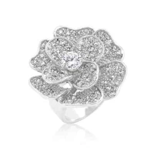 Large Flower Cubic Zirconia Cocktail Ring - Picture 1 of 4