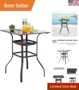 High Outdoor Patio Bar Height Glass Top Table, Black - Picture 1 of 7
