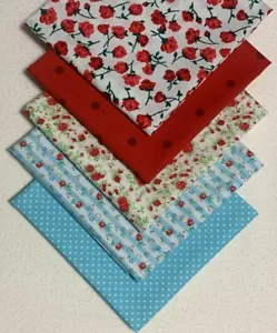 LOT OF 5 NEW CHIC RED ROSES FABRIC FAT QUARTER BUNDLE QUILT 100% COTTON - Picture 1 of 2
