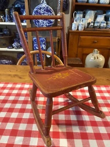 Antique Child's or Doll Stenciled Red Rocking Chair - Picture 1 of 3