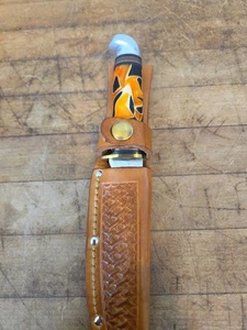 Western Boulder 10" Orange yellow inferno Fixed Blade Hunting Knife w/sheath - Picture 1 of 18