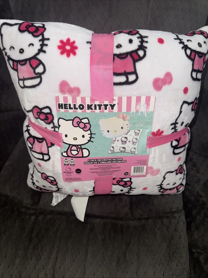 CONJUNTO DE TRAVESSEIROS HELLO KITTY - Pacote com 2 laços decorativos de pelúcia rosa Hello Kitty 1novo com etiquetas - Imagem 1 de 4