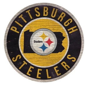Pittsburgh Steelers Sign Wood 12 Inch Round State Design - Picture 1 of 1