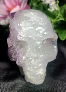 3.3" 399g Natural Amethyst Quartz Geode Quartz Carved Skull Head Crystal - Picture 1 of 24