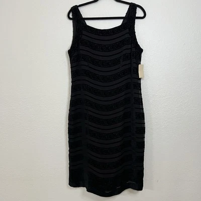 NWT Coldwater Creek Black Velvet Burnout Silk Blend Cocktail Dress Women's Sz 16 - Image 1 of 4