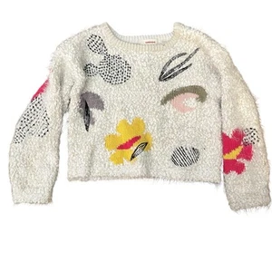 Catamini Polyester Lambs Wool Blend Fuzzy Floral Knit Sweater Girls Size 5 - Picture 1 of 8
