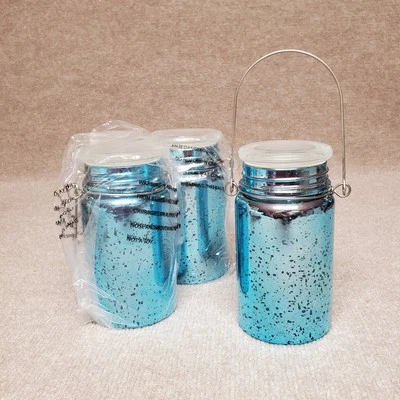 Valerie Parhill Set/3 Blue Mercury Glass Mason Jars 6" Lighted Timer Decor NEW - Image 1 of 4