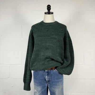 Vintage 80s L.L.Bean Green Cotton Fisherman Knit Sweater USA Made Trad Coastal M - Image 1 of 4