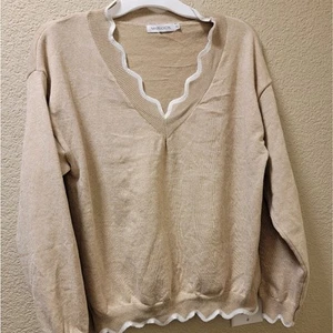 Misslook V-Ausschnitt Pullover mit weißem Besatz Gr. XL - Bild 1 von 3