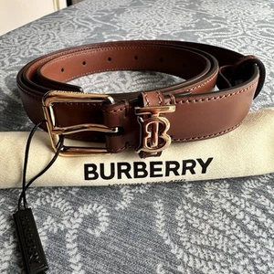 CINTURÓN BURBERRY CUERO MARRÓN TOSTADO TB THOMAS BURBERRY MONOGRAMA LOGO MUJER TALLA GRANDE - Imagen 1 de 8