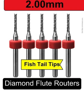 5x Diamond / Cross Cut Flute Router Bits 1/8" Shank - 2mm .079 PCB CNC Fish Tail - Picture 1 of 6