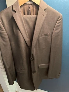 Joseph Abboud Suit Men 44L Brown Solid 2pc Blazer & Flat Front Pants 36x32 - Picture 1 of 7