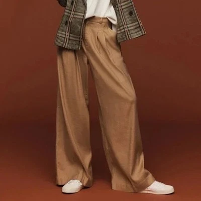 Calça Anthropologie Maeve tamanho grande L marrom plissada linho perna larga - Imagem 1 de 4