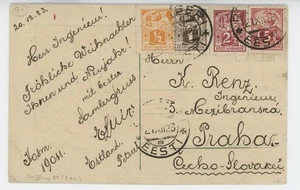 1923 ESTONIA TO CHECKOSLOVAKIA MULTIPLE STAMP 9M FOREIGN RATE POSTAL CARD SUPERB - Picture 1 of 2