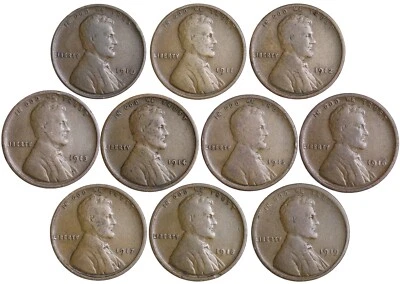 SET (10 COIN LOT) 1910 - 1919 LINCOLN WHEAT CENT PENNIES TEENS NICE SET! - Image 1 of 2