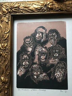 Farbholzschnitt, "Die Anderen" Fritz Thomas- Gottesberg , signiert - Bild 1 von 2