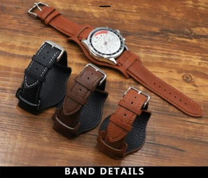 Correa de reloj de cuero de vaca Bund 18 mm 20 mm 22 mm correa de reloj de cuero para hombre - Imagen 1 de 14