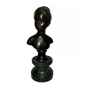 Estatua Busto Bronce De Colección Decoración de Niña Mujeres Verde Mármol Soporte Andrea por Sadek - Imagen 1 de 13