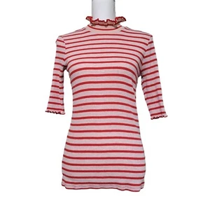 Salut Scotch & Soda Striped Ribbed Ruffle Hem Highneck Shirt Red Pink Medium - Picture 1 of 7