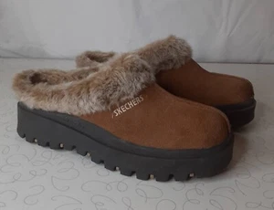 Skechers Slipper Pantoletten Fell gefüttert klobige Schuhe Größe 10 Damen braun - Bild 1 von 5