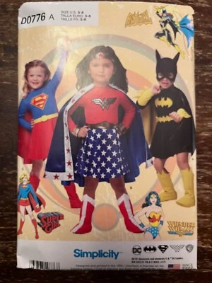 Simplicity 1035 / D0776 UNCUT Sewing Pattern, Girls' DC Superhero Costumes, 3-8 - Image 1 of 2