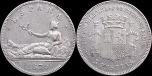 1870-SN M Spain 5 Pesetas - Provisional Government - KM# 655 - Picture 1 of 3