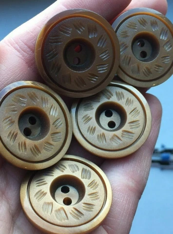 5 vintage antique brown plastic carved buttons Cover