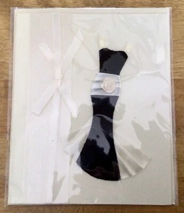 MAGIC PAPER GROUP Cellophane Sealed Notecard, Black Dress-Ribbon Embellished-NIP - Picture 1 of 3