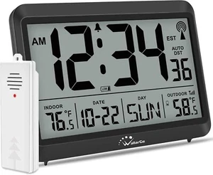 Atomic Clock with Indoor Outdoor Temperature, Self-Setting Digital Wall Clock - Picture 1 of 7