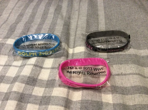 VERY RARE 2013 WWE SILICONE BRACELET LOT A.J. AJ LEE DOLPH ZIGGLER CANCER NIP!! Cover