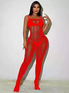 Sexy Bodystocking Catsuit Dessous Sexy Erotik Rot mit Streifen Gr.: 36-42 - Bild 1 von 2
