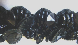 Edwardian time braid & beaded jet black glass &shells lace trim scalloped 1 y - Picture 1 of 4