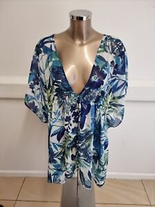 Gottex X21163023 Blue floral print beach cover up dress (91)
