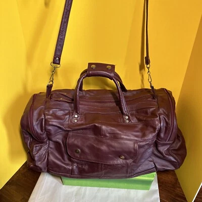 Burgundy Leather  Duffel Bag Carry On Travel/Gym Bag 21”x19”x15 “ - Image 1 of 4
